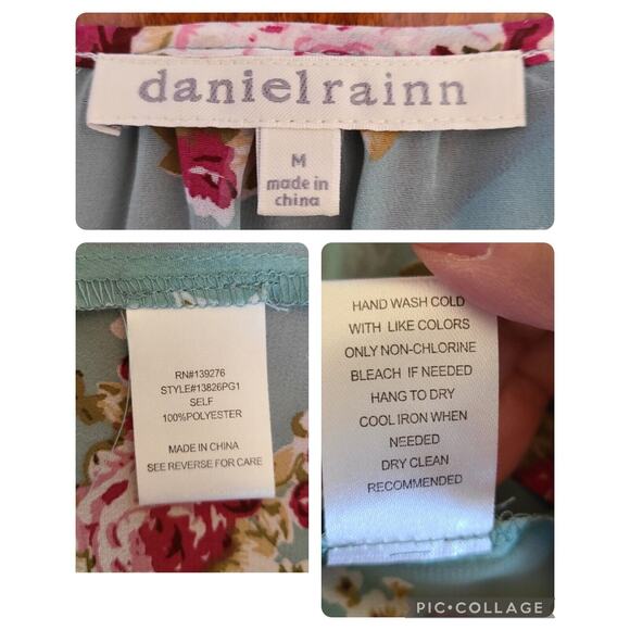 Daniel Rainn Woman’s Floral‎ Blouse Size Medium Crochet Green Pink Short Sleeves - Picture 8 of 10